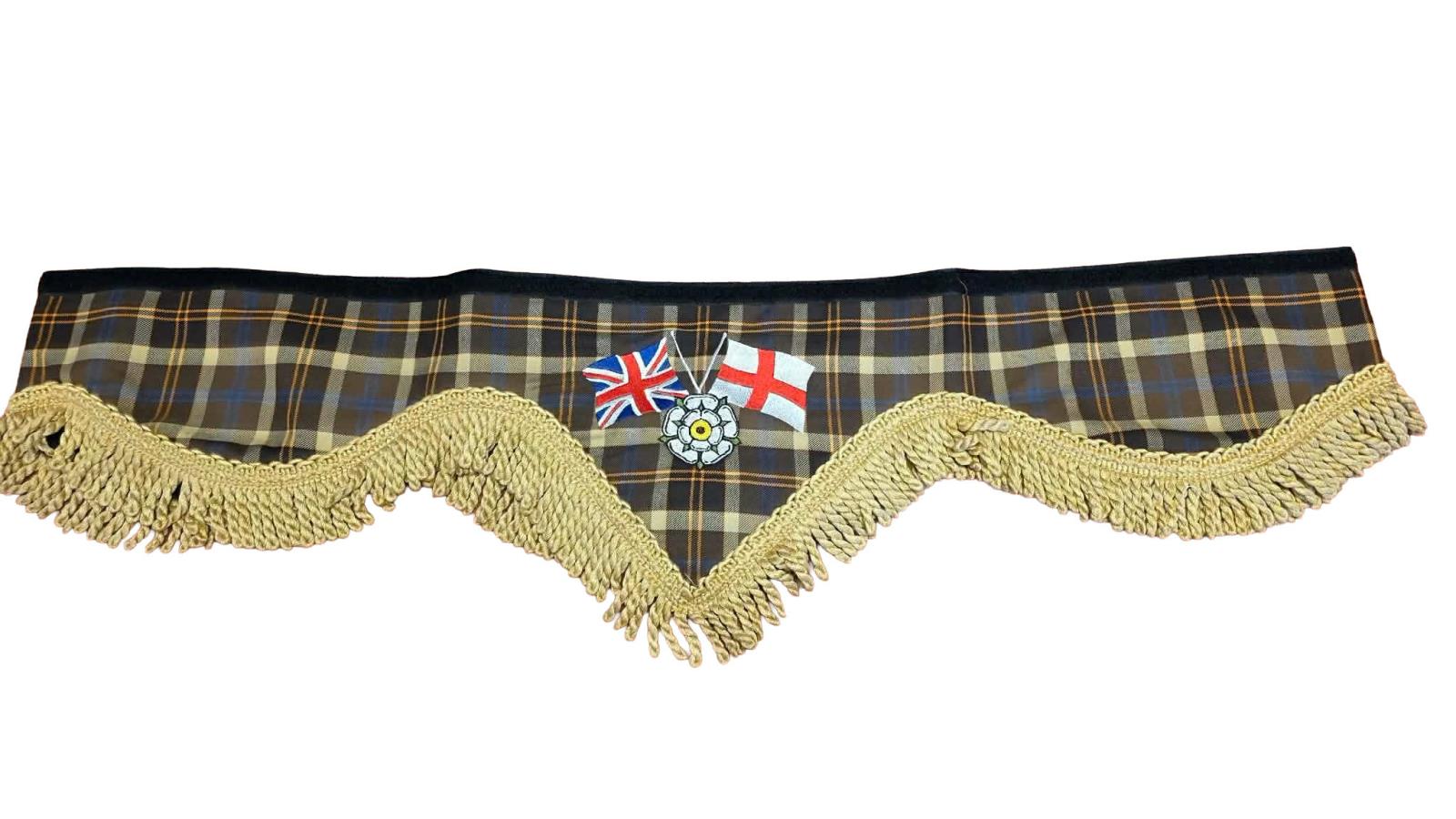 Union Jack & St George Truck Pelmet with Yorkshire Rose & Gold Fringe Whiterig Truck Curtains
